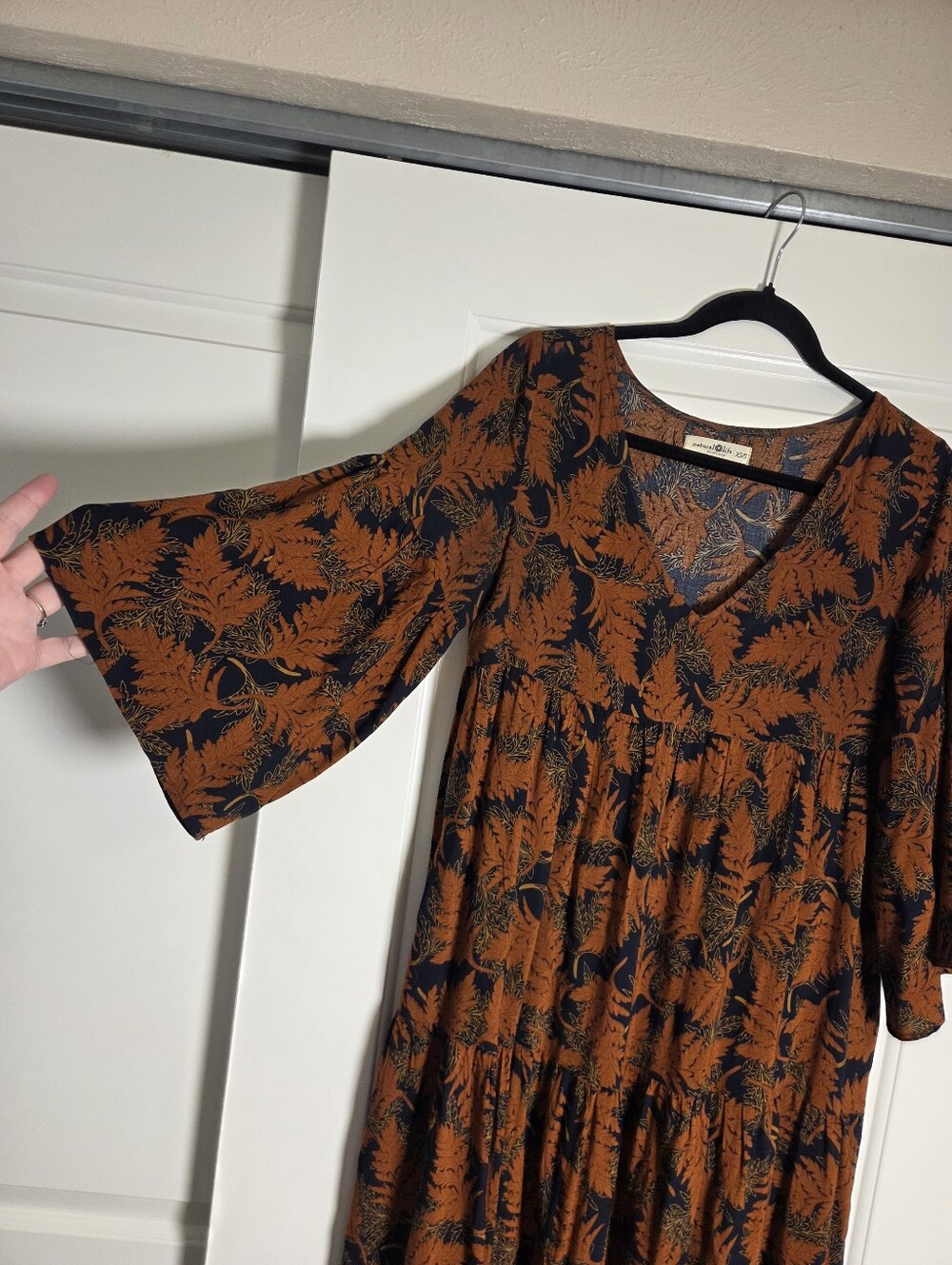 Natural Life V-neck Wide Sleeve Tiered Midi Dress Boho Gypsy Women's XS / Small - Picture 4 of 6